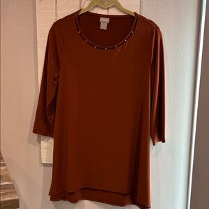 Chico's Rust Blouse with Embellished Neckline